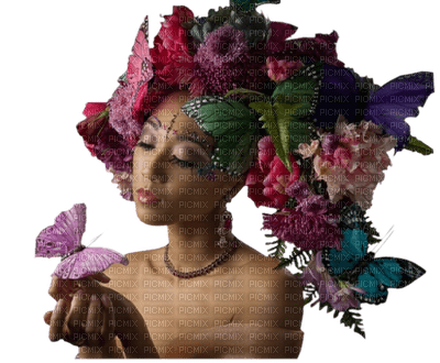 Kaz_Creations Woman Femme Flowers Butterflies - png gratuito