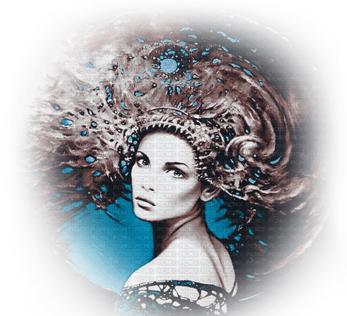 soave woman fantasy surreal face blue brown - фрее пнг
