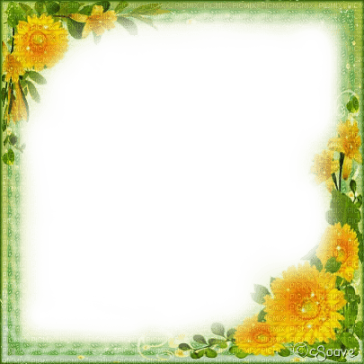 soave frame spring flowers vintage green yellow - 無料png