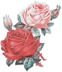 soave deco flowers rose branch vintage pink teal - 無料png