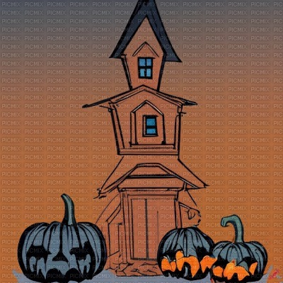 Orange Haunted House Tall Cartoon - darmowe png