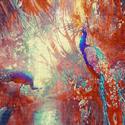 soave background animated peacock forest water - GIF animate gratis