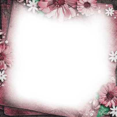 soave frame vintage paper flowers pink green - 免费PNG