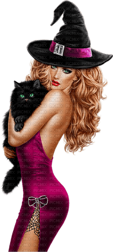 halloween witch with cat by nataliplus - darmowe png