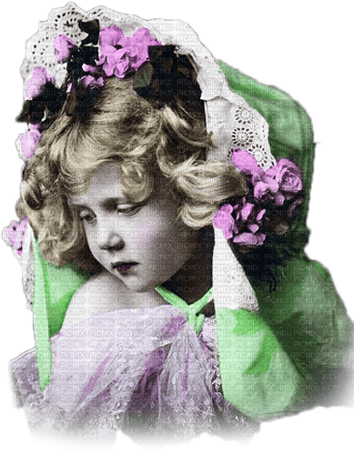 soave children girl vintage face  pink green - δωρεάν png