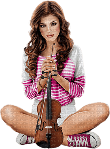 Woman playing violin. White. Pink. Leila - nemokama png