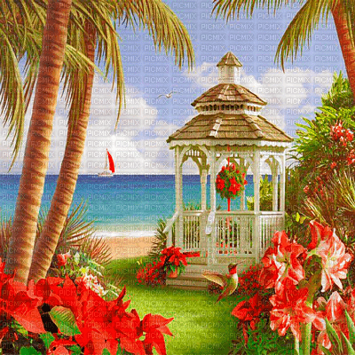 Y.A.M._Summer landscape background flowers sea - δωρεάν png