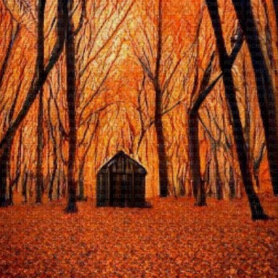 Autumn Forest with Black Hut - png ฟรี