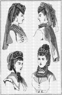 Victorian Era Women in Hats blk wht print - ilmainen png