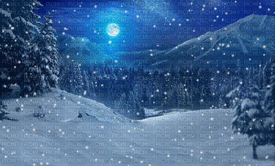 Paysage.Landscape.Winter.Hiver.Night.Nuit.neige.snow.Victoriabea - GIF animé gratuit