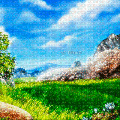 Y.A.M._Summer landscape background flowers - GIF animé gratuit