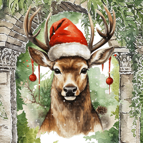sm3 deer nature christmas green red animal - nemokama png