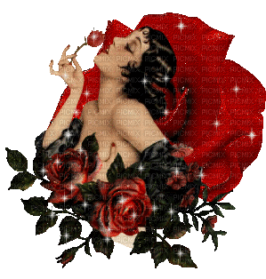 femme année 1900 rose rouge - Бесплатный анимированный гифка