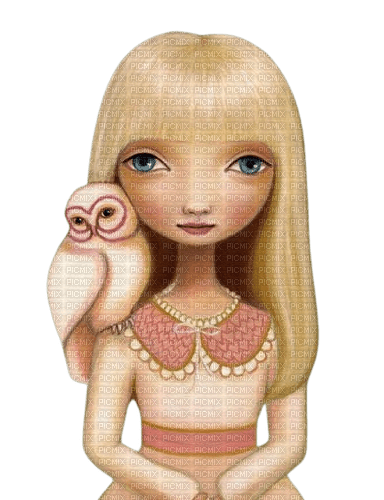 woman pink owl art illustrated - PNG gratuit