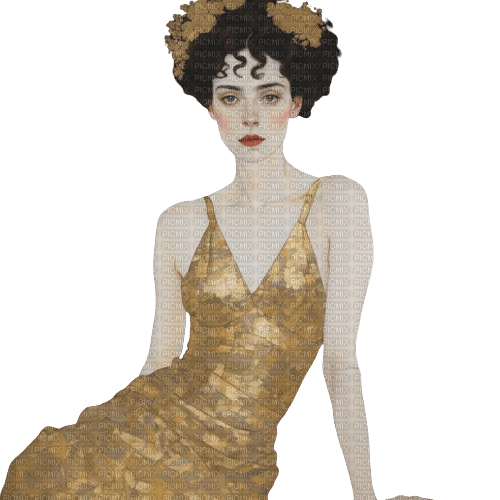 springtimes woman art deco gold dress - 免费PNG