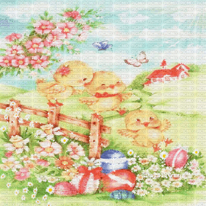 soave background animated easter vintage chick - GIF animé gratuit