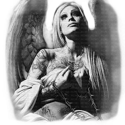 Y.A.M._Gothic fantasy angel black-white - png gratis