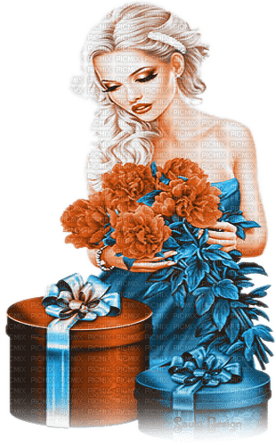 soave woman gift box flowers 8 march blue orange - png gratuito
