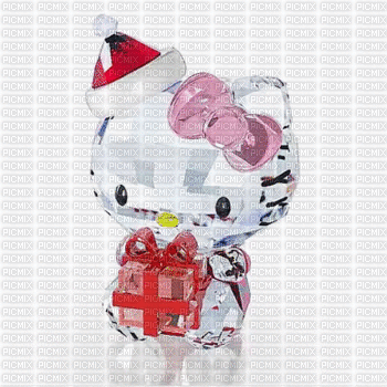 Fond hello kitty père Noël rouge cadeau chapeau Debutante cristal Noël hello kitty bg red santa claus red present red gift crystal shiny bg - GIF animé gratuit