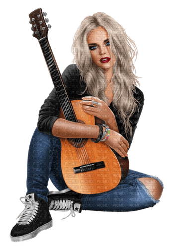 Mujer con guitarra - darmowe png