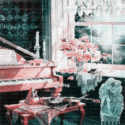 soave background animated vintage room piano - Free animated GIF