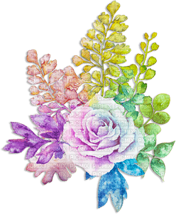 soave deco branch flowers rose vintage rainbow - PNG gratuit