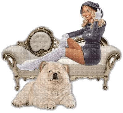 kvinna-soffa-hund - darmowe png