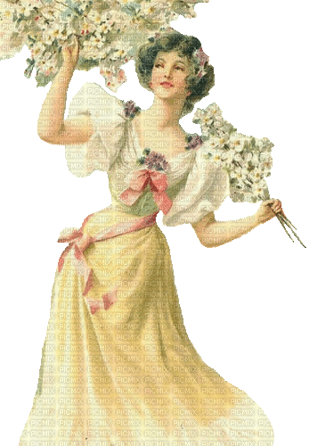 Vintage, Frau, Blüten - Zdarma animovaný GIF