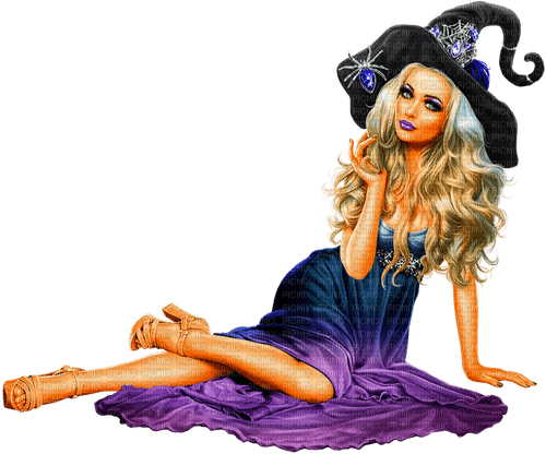 Woman.Witch.Halloween.Black.Blue.Purple - png gratuito