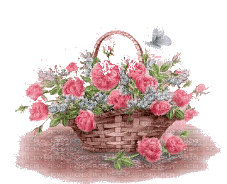 basket with flowers - GIF animé gratuit