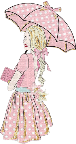Woman Bag Umbrella Pink Gold - Bogusia - Free PNG