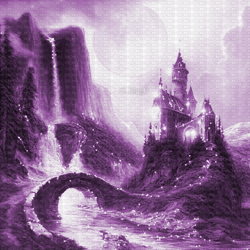 Y.A.M._Fantasy landscape castle background purple - GIF เคลื่อนไหวฟรี