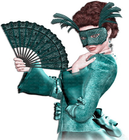 soave woman carnival mask  fan pink teal - png gratuito