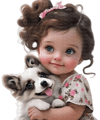 Petite fille avec son chien - фрее пнг