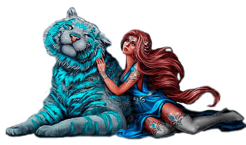 fantasy woman with tiger by nataliplus - png ฟรี