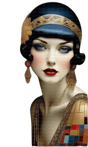 art deco woman vintage gold red - 免费PNG