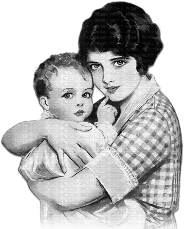 soave woman vintage children mother black white - 無料png