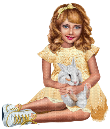 Girl with a rabbit. Easter. Spring. Leila - PNG gratuit