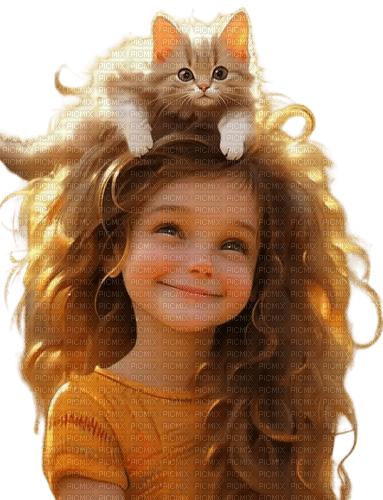 fillette et chat - nemokama png