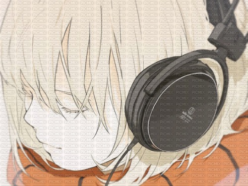 Anime Girl, face , close_up , headphones , anime , anime_girl , closed_eyes  , white_hair , music , brown - Free PNG - PicMix