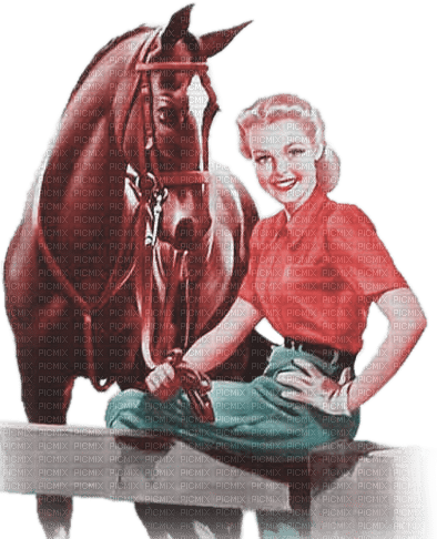 soave woman vintage horse  pink teal - zadarmo png