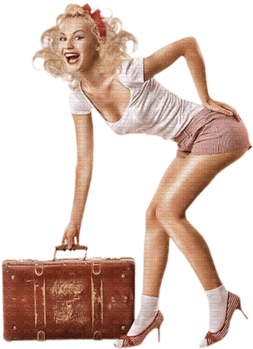 kvinna med resväska--woman with suitcase - png ฟรี