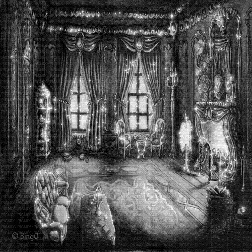 Y.A.M._Fantasy interior background black-white - Besplatni animirani GIF