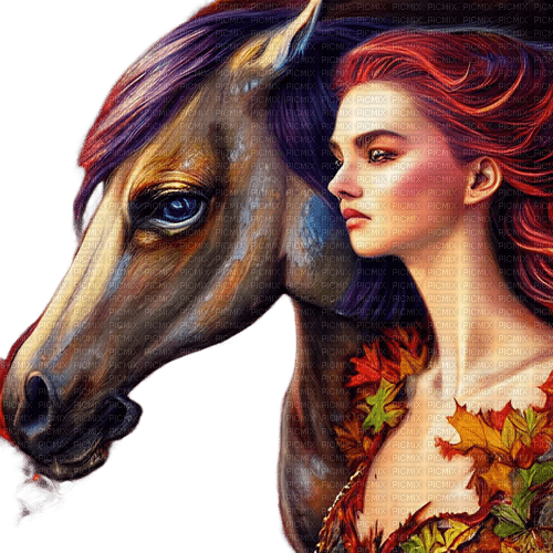 kikkapink woman autumn fantasy horse - bezmaksas png