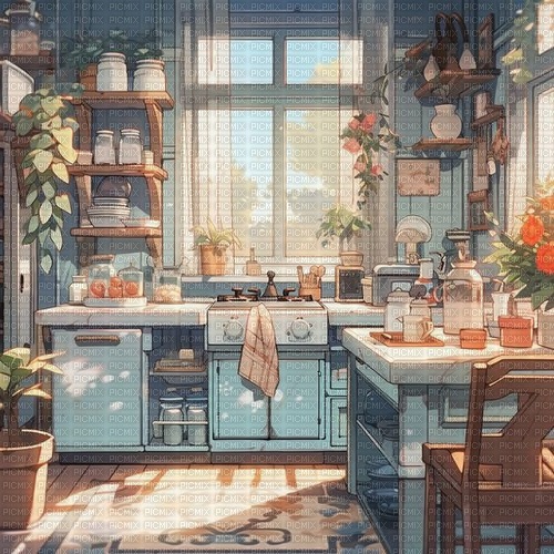 kitchen blue background - nemokama png