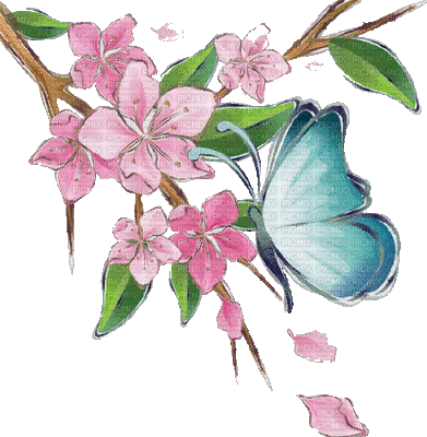 butterfly and flower - GIF animado gratis