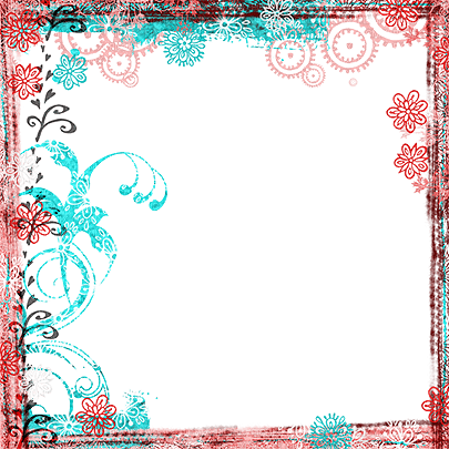 soave frame abstract flowers pink teal - фрее пнг