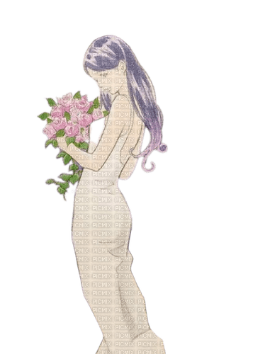 manga girl with flowers 2 - ücretsiz png
