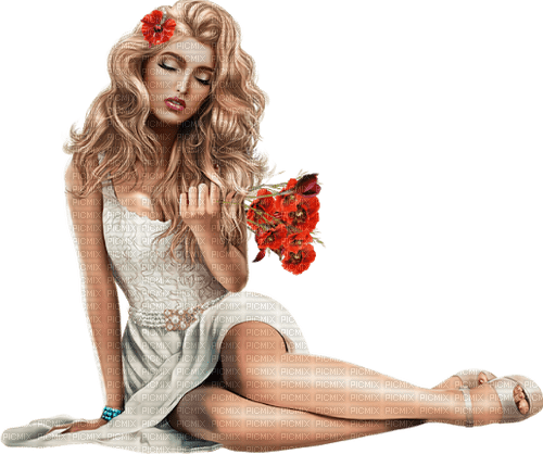 woman femme frau summer poppy flower - PNG gratuit