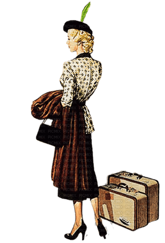 suitcase woman vintage - PNG gratuit